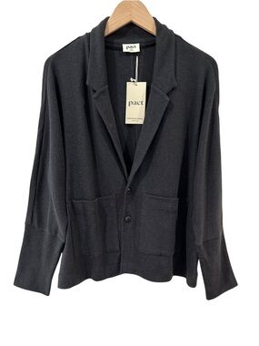 Pact women’s airplane relaxed blazer XS oversized charcoal grey cotton NWT